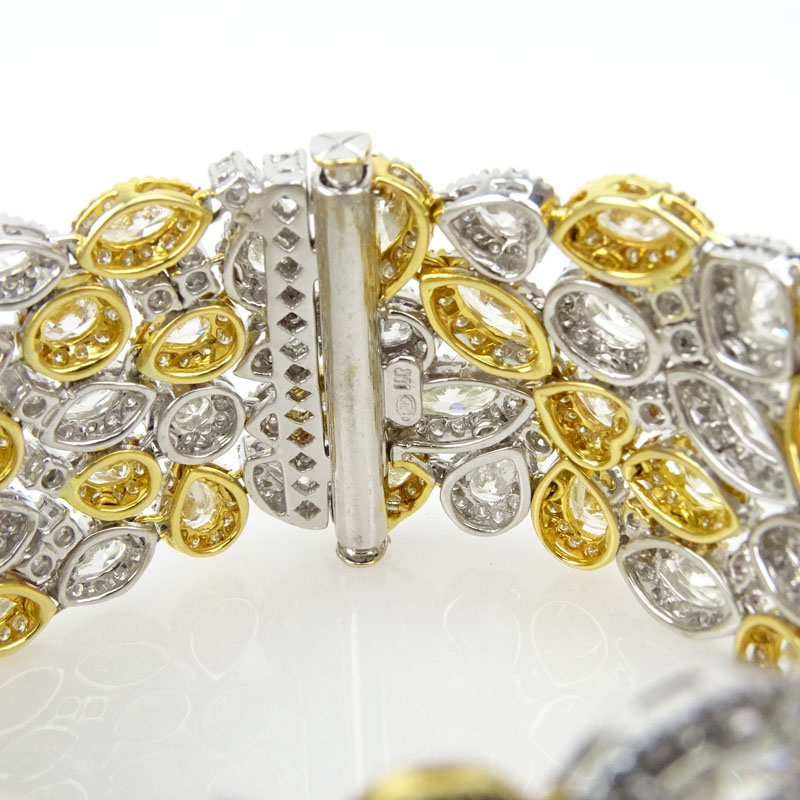 37.50 Carat Mixed Cut Colorless and Fancy Yellow Diamond and 18 Karat Yellow and White Gold Bracelet.