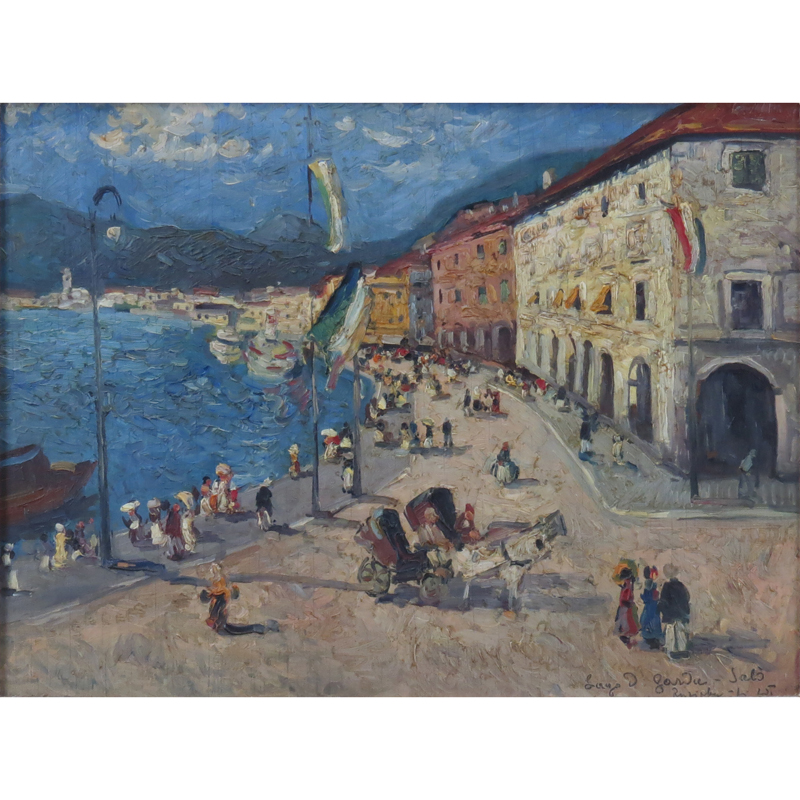 Well Done Oil Painting On Board "French Port City"  Signed lower right Lago Gardic-Jalo?? and possibly dated '25