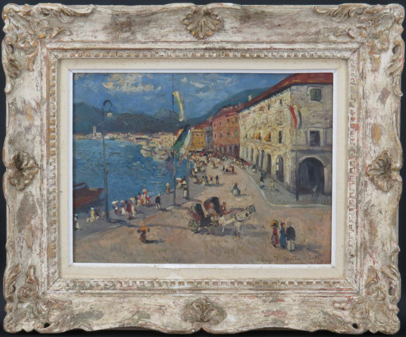 Well Done Oil Painting On Board "French Port City"  Signed lower right Lago Gardic-Jalo?? and possibly dated '25