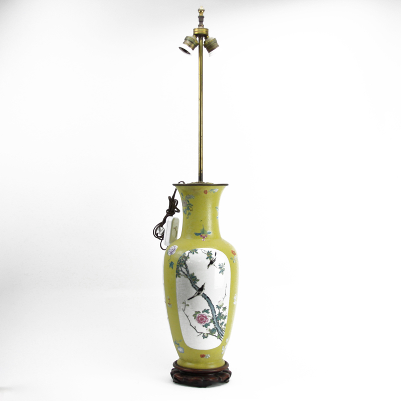19/20th Century Chinese Famille Jaune Porcelain Vase Mounted as Lamp