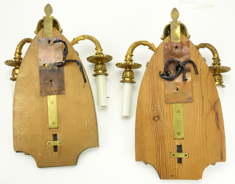 Group of Four (4) Mid Century Neoclassical Shield Shaped 2 Arm Wall Sconces