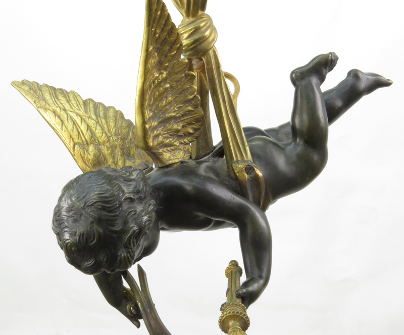 Antique Patinated and Gilt Bronze Figural Sconce With Three Lights