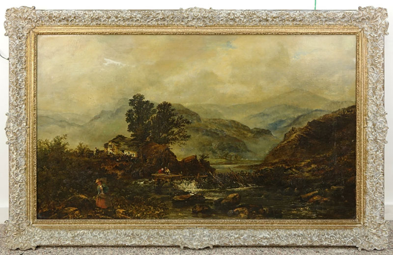 After: John Constable, British (1776-1837) Oil on Canvas "Old Cottage Near River Bank" Signed and Dated 1776 Lower Right
