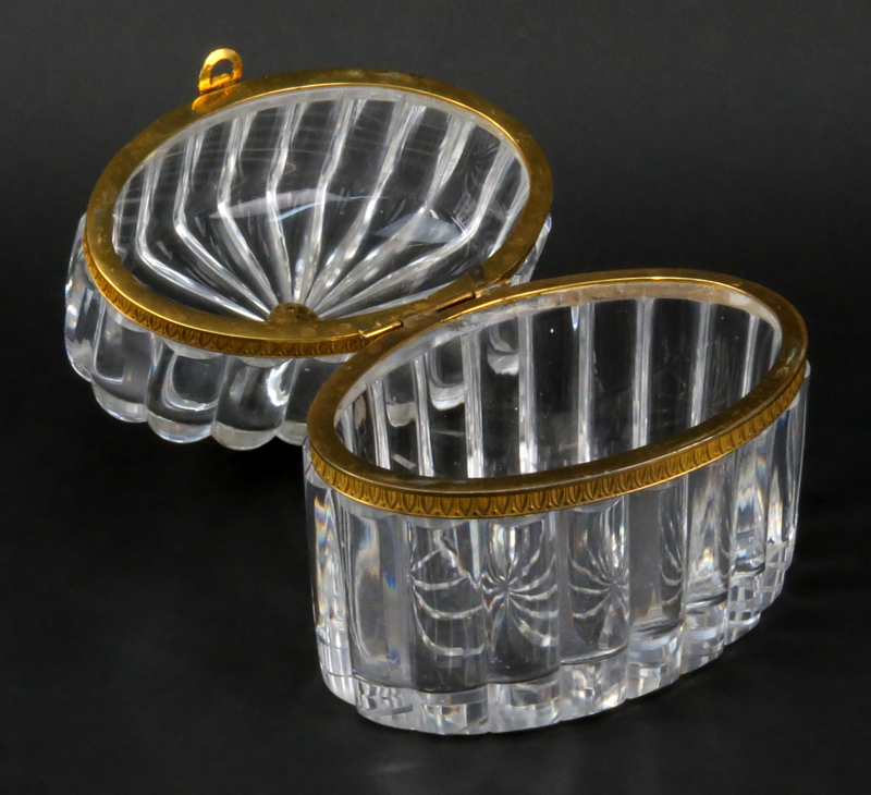 19th Century French Crystal and Brass Dresser Box with Swan Finial