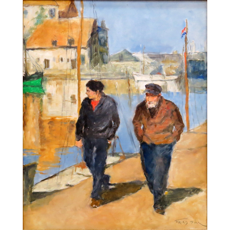 Pal Fried, American/Hungarian (1893-1976) oil on canvas "Fisherman and Friend" Signed lower right