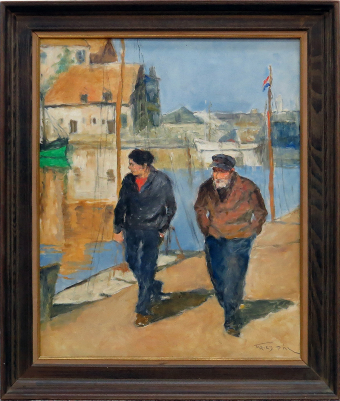 Pal Fried, American/Hungarian (1893-1976) oil on canvas "Fisherman and Friend" Signed lower right