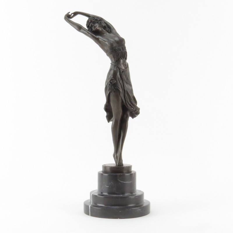 After: Claire Jeanne-Roberte Colinet, French (1880-1950) Bronze Figure "Dancer" on Tiered Marble Base