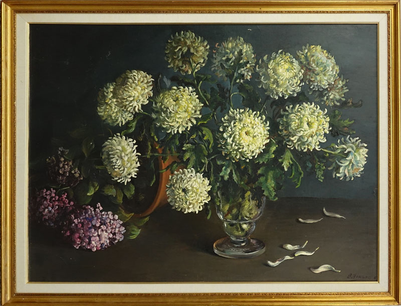Conchita Firgau, Venezuelan (20th Century) Oil on board "Still Life" Signed and dated lower right