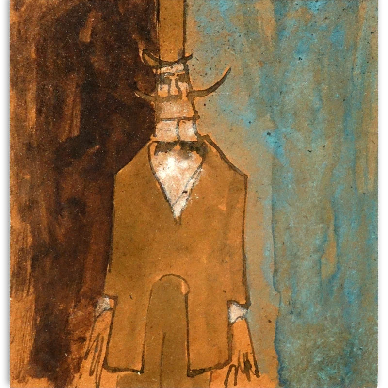 In The Manner Of: Lyonel Charles Feininger, American (1871-1956) Ink and watercolor on paper "Male Figure" Unsigned