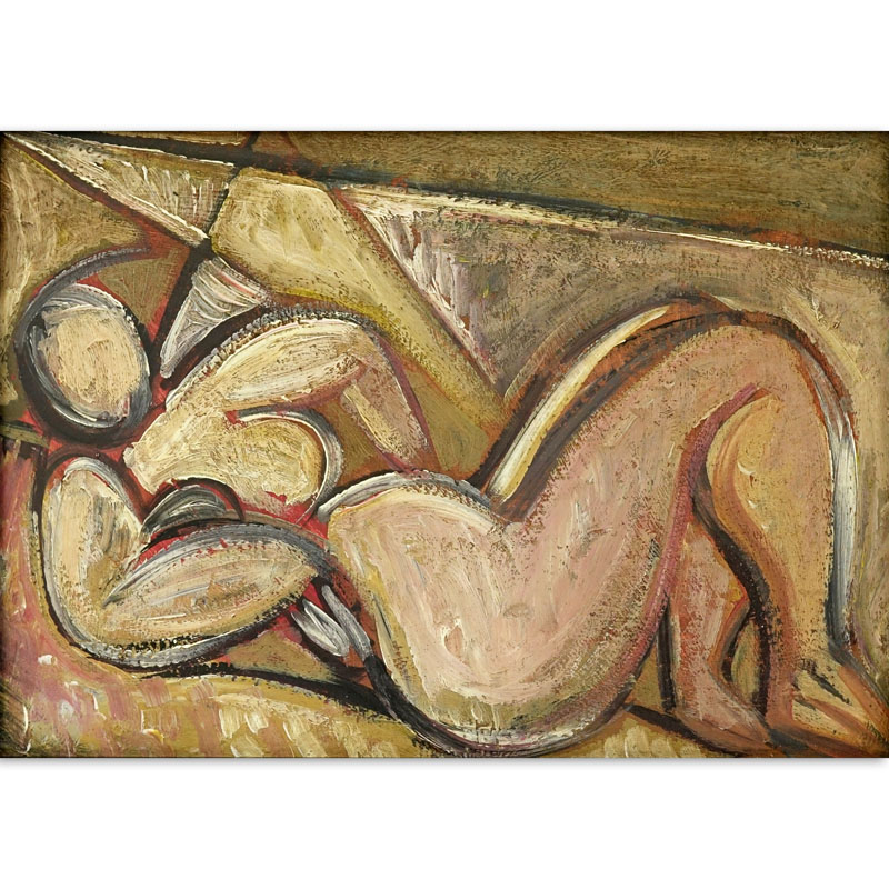 1930's Continental School Oil On Panel "Reclining Nude"