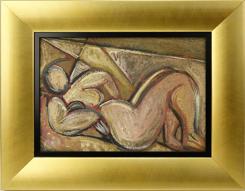 1930's Continental School Oil On Panel "Reclining Nude"