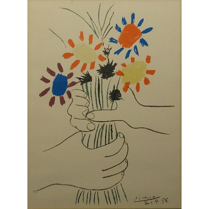 After: Pablo Picasso, Spanish (1881-1973) Framed art print "Fleurs et Main"