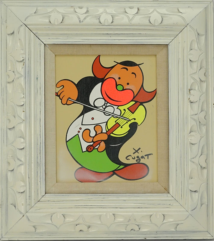 Xavier Cugat, American/Spanish (1900 - 1990) Oil on canvas board "Clown Musician"