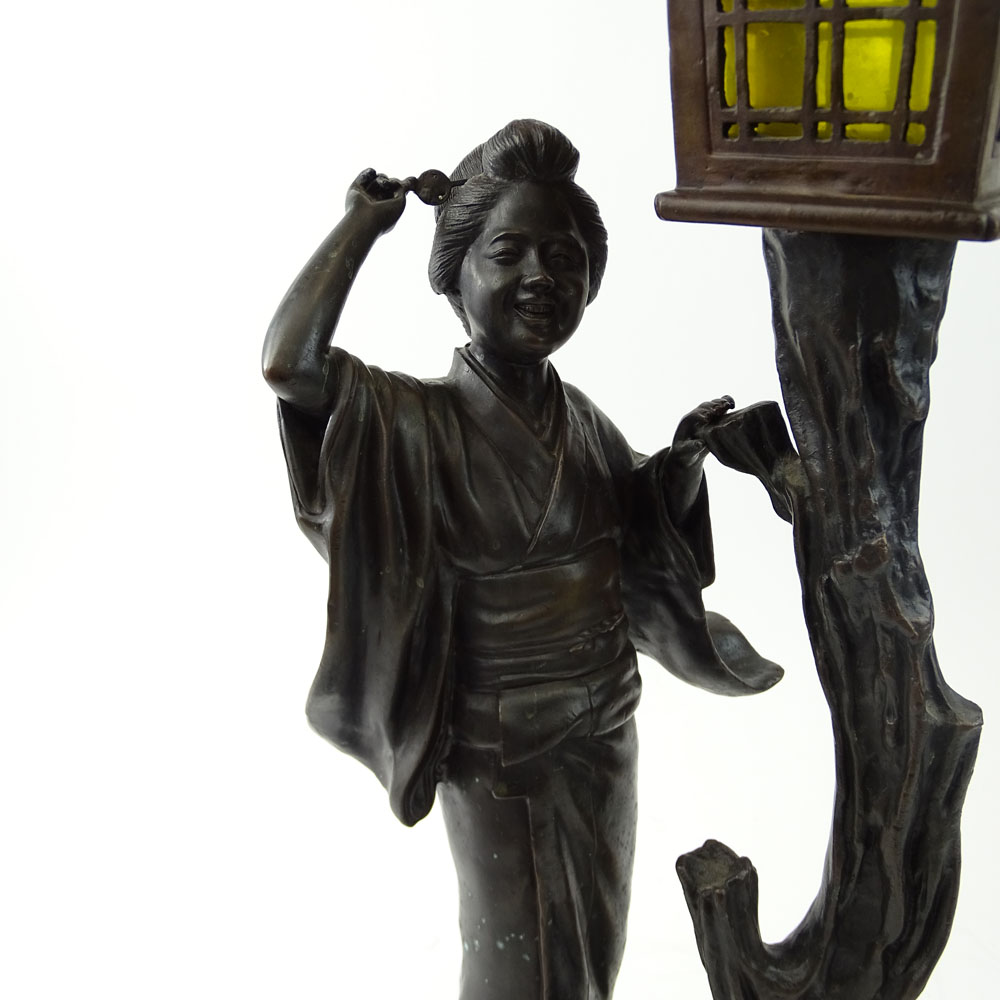 Early to Mid 20th C Japanese Bronze Figural Lamp