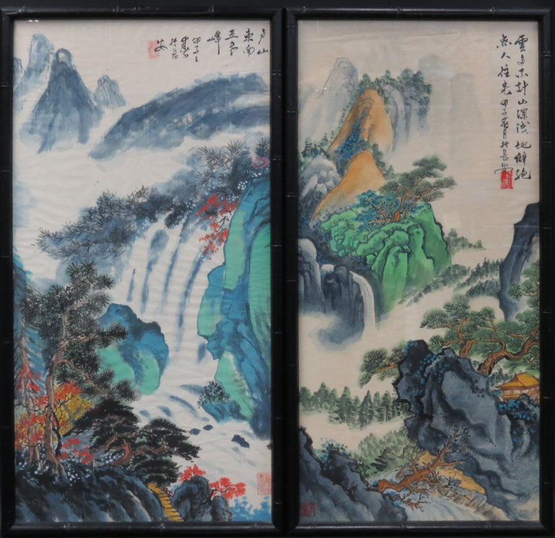 Pair of Vintage Japanese Watercolor Paintings