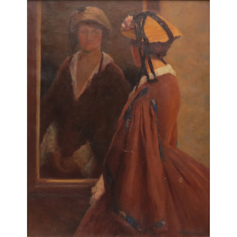 Arthur Woelfle, American (1873 - 1936) Oil on canvas "Reflection" Signed lower right