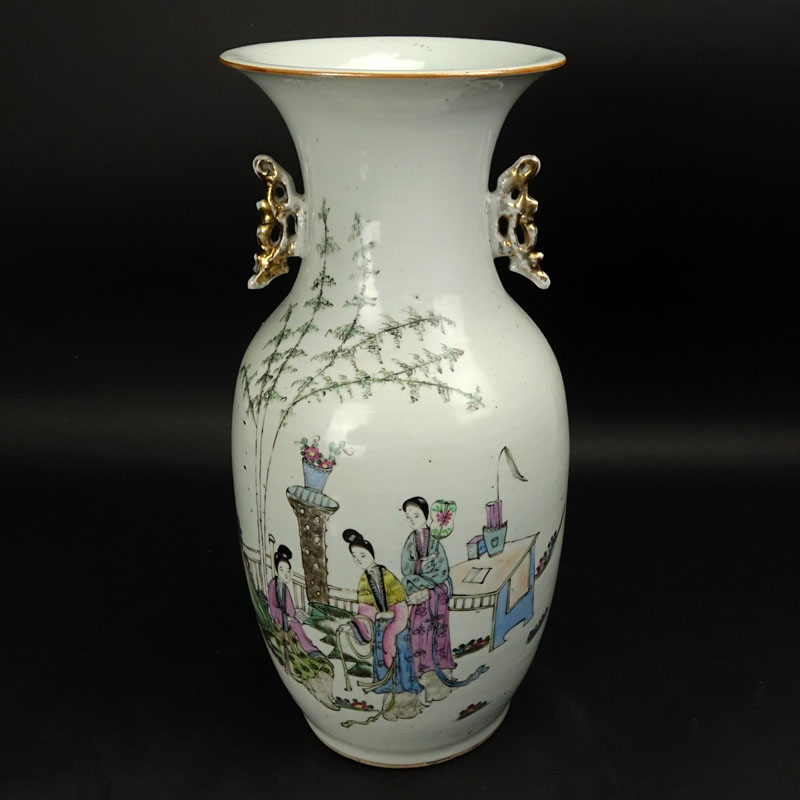 19/20th Century Chinese Famille Rose Porcelain Vase with Calligraphy to verso