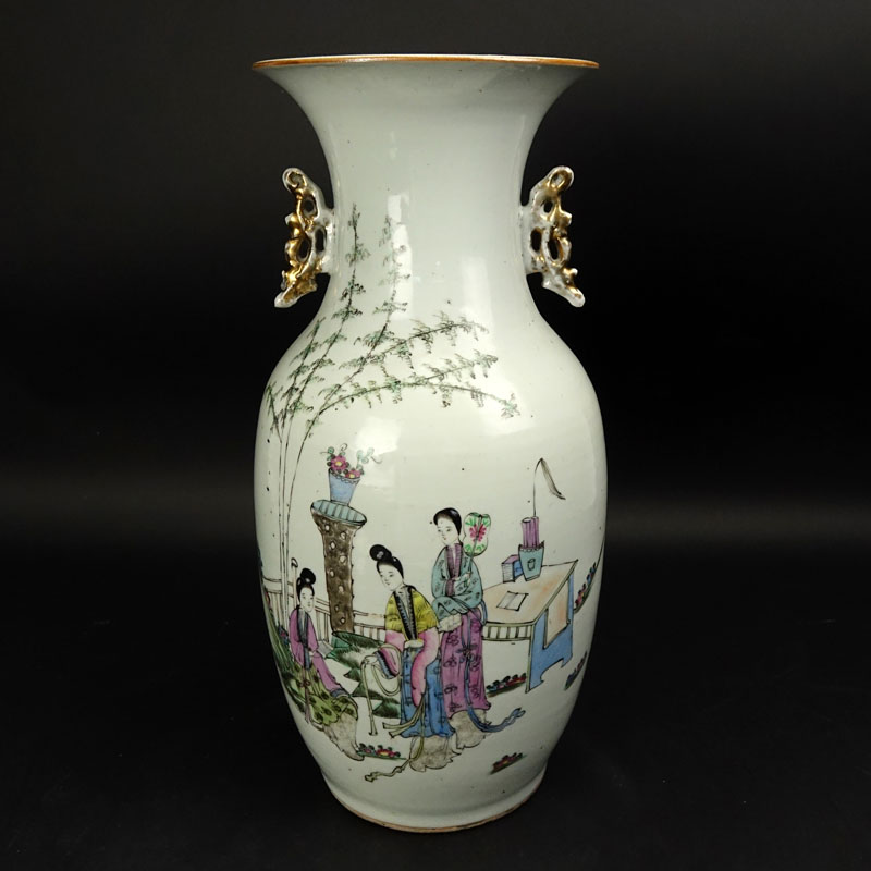 19/20th Century Chinese Famille Rose Porcelain Vase with Calligraphy to verso