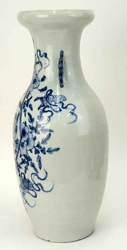 19/20th Century Chinese Blue and White Porcelain Baluster Vase with Handles