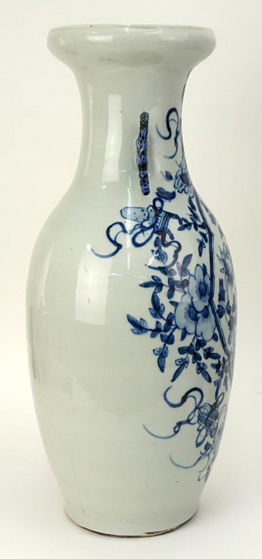 19/20th Century Chinese Blue and White Porcelain Baluster Vase with Handles