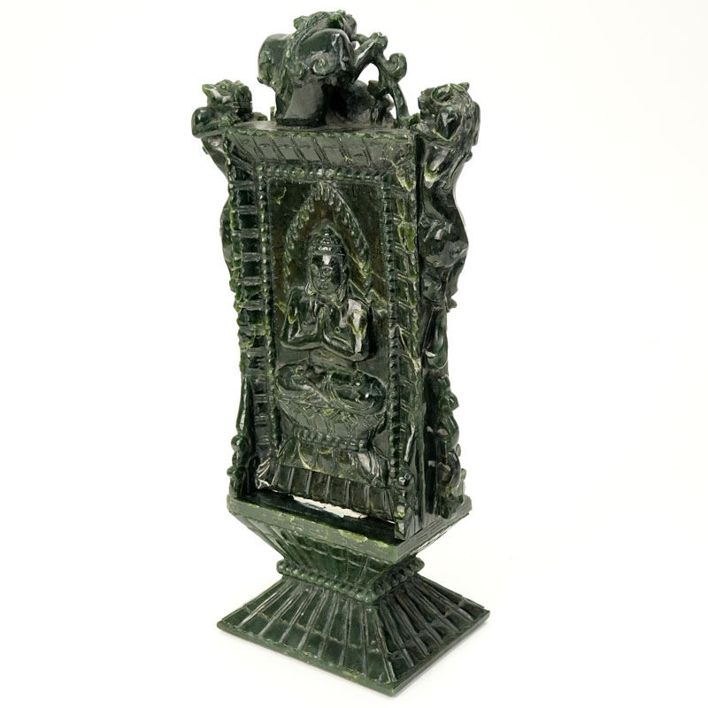 Early 20th Century Chinese Carved Dark Green Jade Ceremonial Plaque