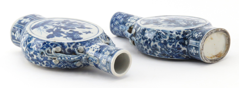 Pair of Antique Chinese Blue and White Moon Flask Vases, Possibly Kangxi Period