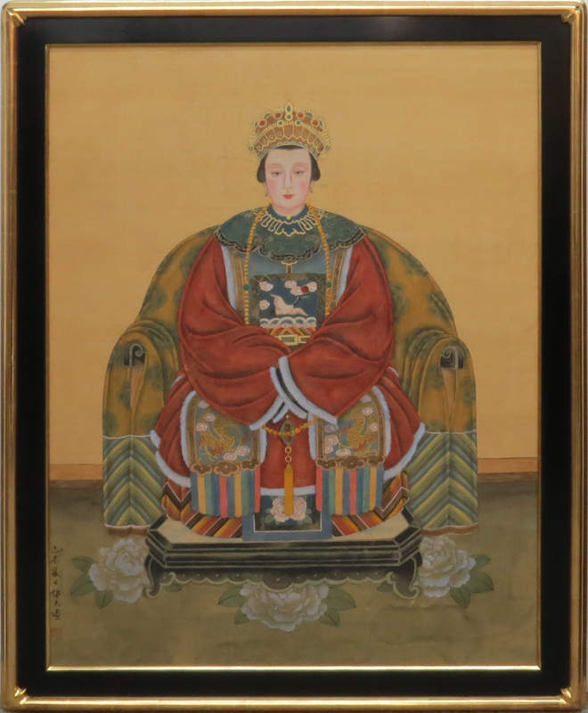 Pair of 20th Century Chinese Emperor and Empress Silk Paintings