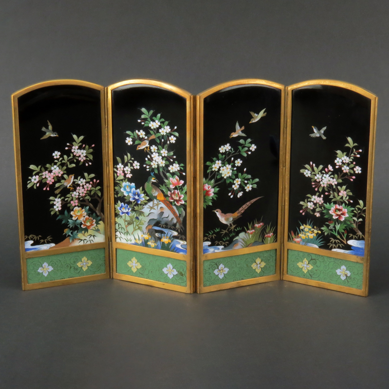 A Signed Inaba Cloisonne Table Top Folding Screen, ca