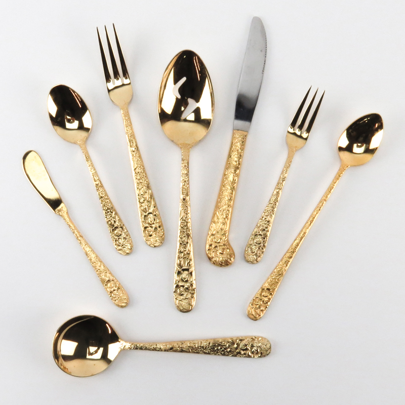 Ninety-Seven (97) Piece Gold Plated Repousse Flatware Set