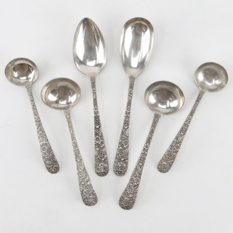 Lot of Six (6) S. Kirk & Son Sterling Silver Repousse Serving Spoons.