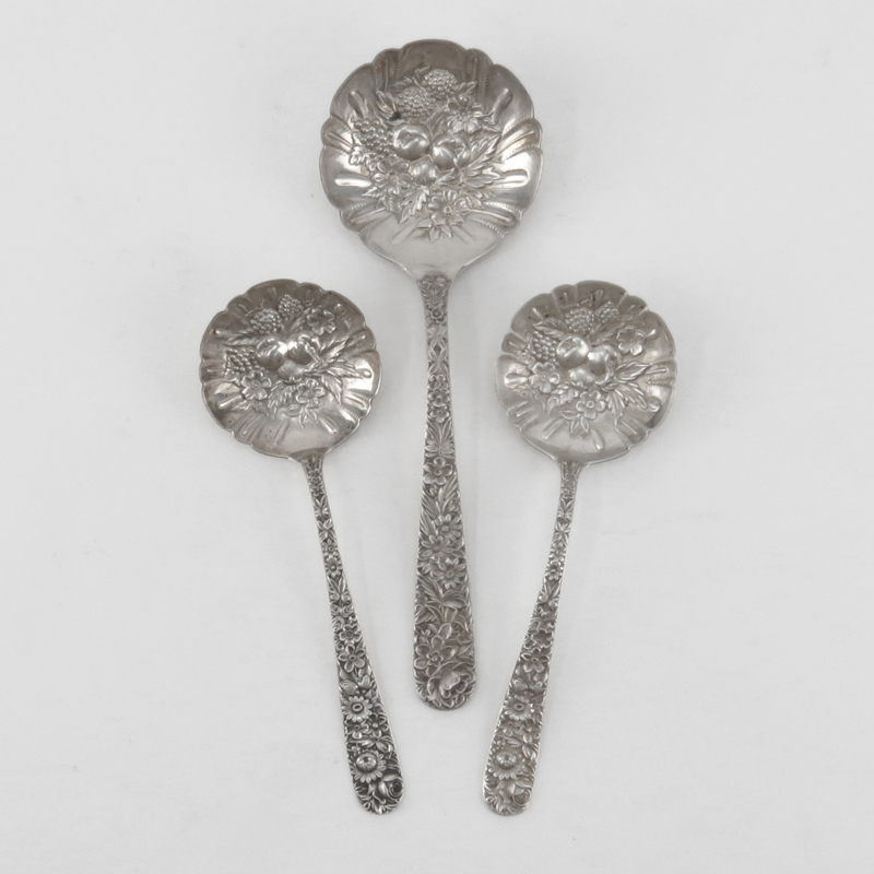 S. Kirk & Son Sterling Silver Repousse Berry Spoons.