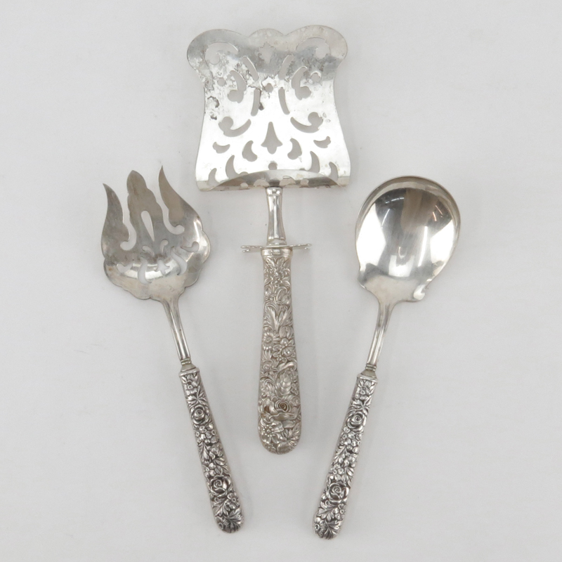 Three (3) Piece Sterling Silver Repousse Serving Pieces