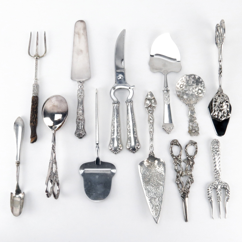 Grouping of Twelve (12) Sterling Silver, Silver Handle, and Silverplate Silverware