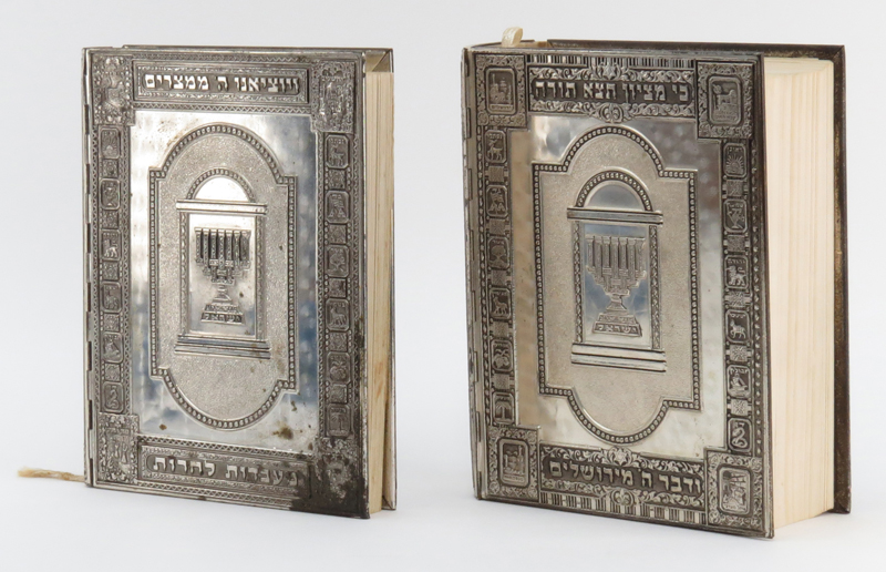 Two Judaica Silver Plate Covered Books