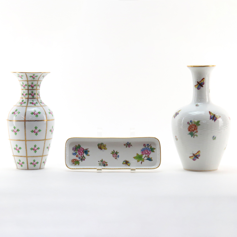 Three (3) Herend Porcelain Tabletop Items
