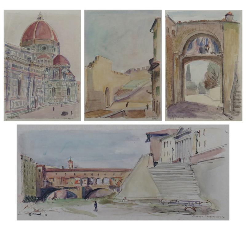 Lot of Four (4) Mid Century Watercolors on paper