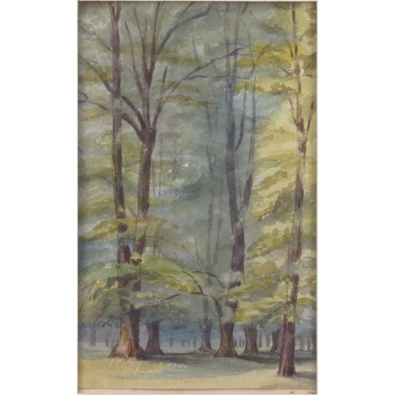 19th C English Watercolor On Paper "In Bushey Park" Titled and dated 1889 on mounting sheet, unsigned