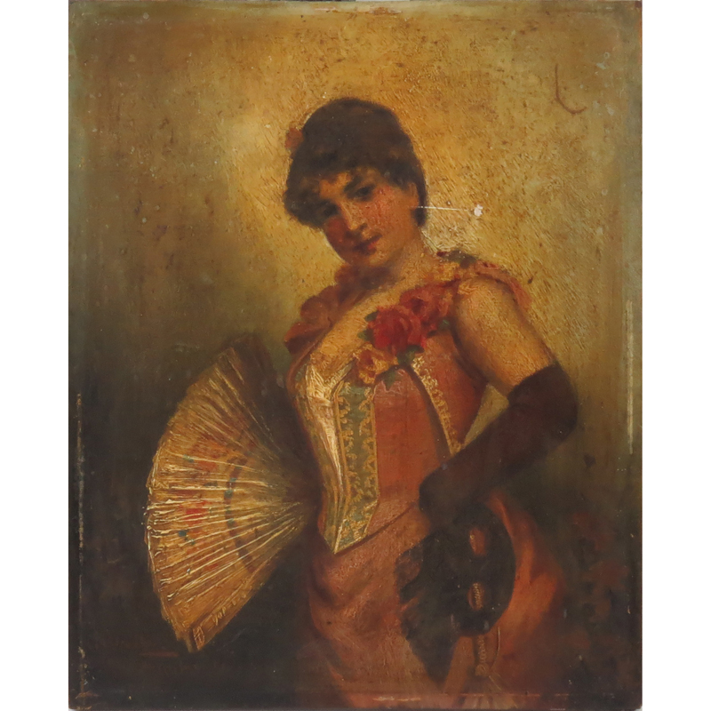 Christian Waller (1894 - 1954) Oil on board “Lady With Fan” Signed lower left, C
