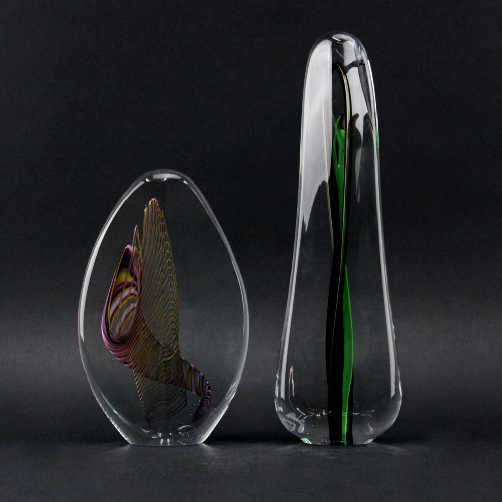 Grouping of Two (2) Claude Morin, French (b-1932) Modern Hand Blown Art Glass Sculptures