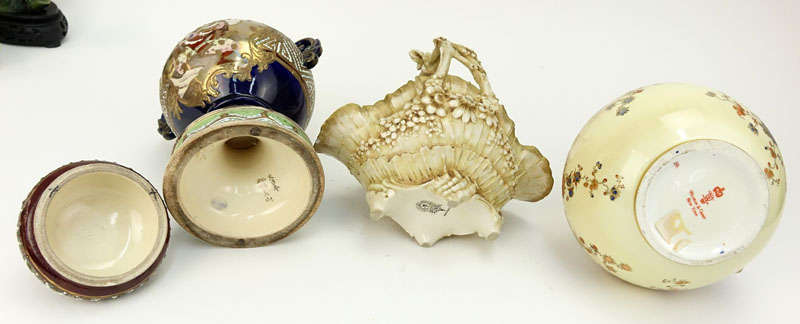 Vintage Three (3) Piece Porcelain Lot Including Teplitz Basket, Royal Crown Derby Ewer, Nippon style Covered Urn