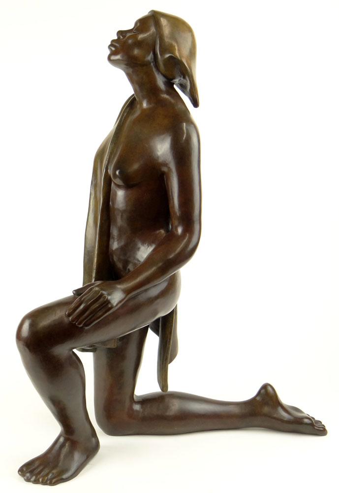 Shirley Thomson Smith, American (1929-) Patinated Bronze Sculpture "Kneeling Nude" Signed Shirley T