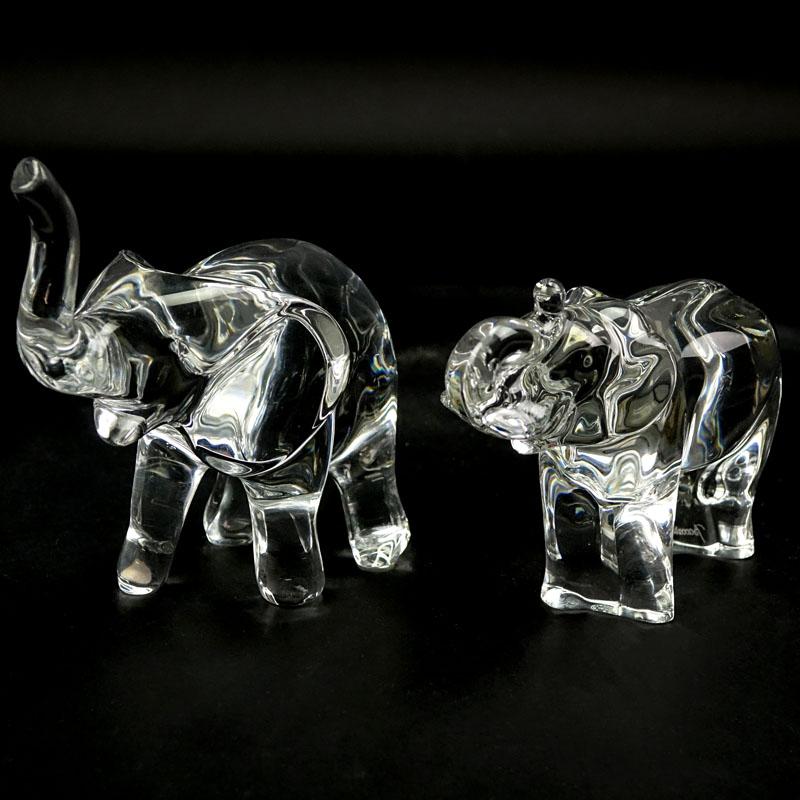 Two (2) Baccarat Crystal Elephant Figurines