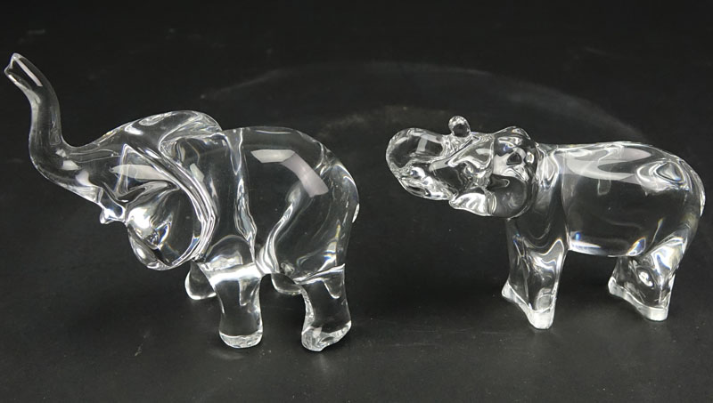 Two (2) Baccarat Crystal Elephant Figurines