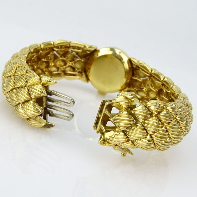 Vintage David Webb Heavy 18 Karat Yellow Gold Bracelet Watch with Omega Automatic Movement