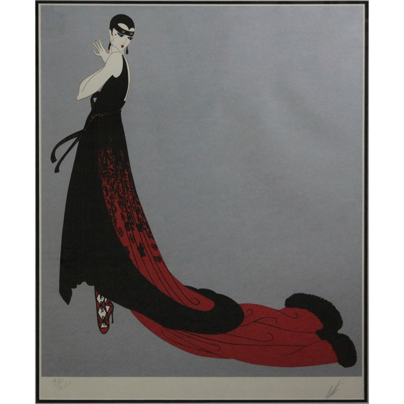 Erte Romain de Tirtoff , Russian/French (1892-1990) Color lithograph "Art Deco Lady In Red Gown" Signed and numbered 93/260