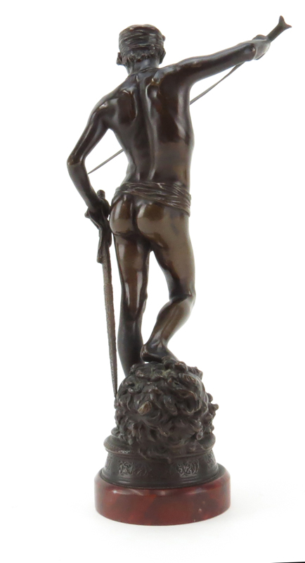 Marius Jean Antonin Mercié, French (1845-1916) Bronze Figurine on rouge marble base "David Le Vainqueur" Signed