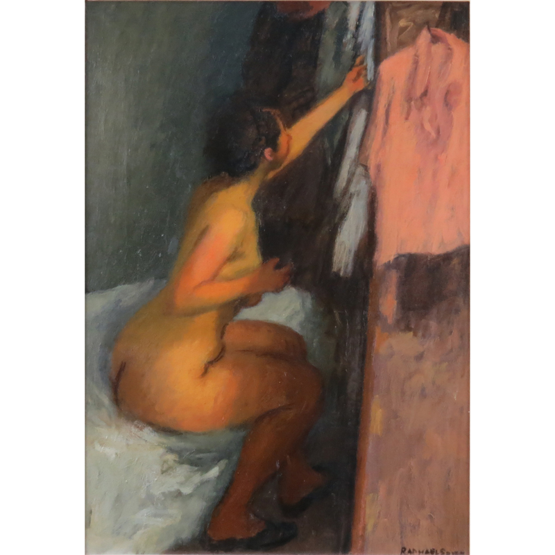Raphael Soyer, American (1899-1987) Oil on Canvas "Interior with Nude" Signed Lower Right