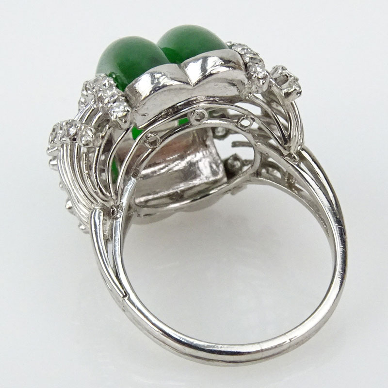GIA and Mason-Kay Jade Laboratory Inc Certified Natural 'A' Jadeite Jade, Diamond and Platinum Ring