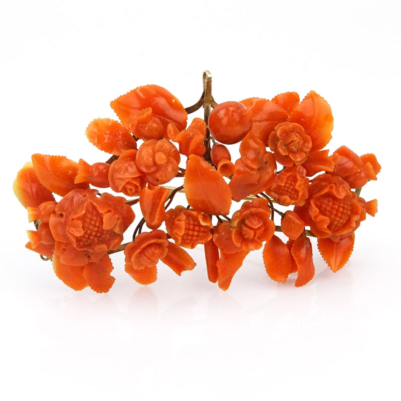 Large Victorian Carved Coral Brooch