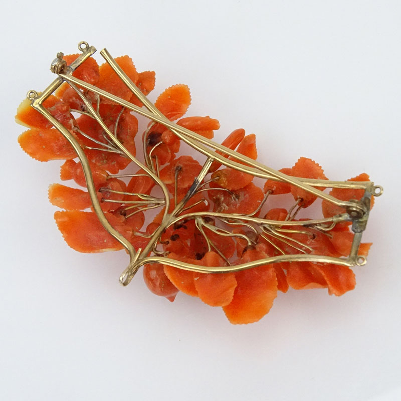 Large Victorian Carved Coral Brooch